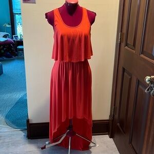 Bebe  Dress High-Low hem  orange   Stretchy  Racerback  Size S  EUC